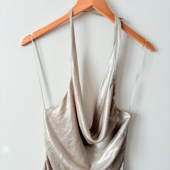 Zara Metallic Gold Silver Draped Halter Mini Dress NWT Size Small - Picture 6 of 10